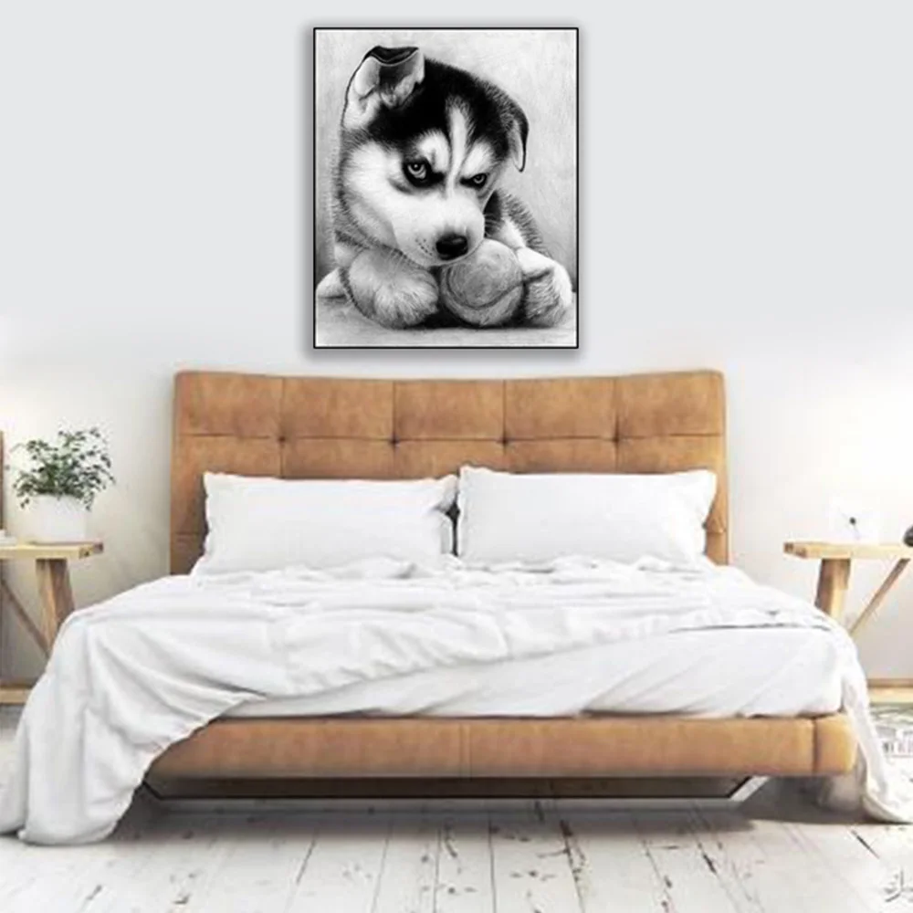 DIY Собака Алмазная картина белая черная собака животное dimaond вышивка полная дрель Тигр catdiamond картина мозаика полностью круглое сверло - Цвет: 8527