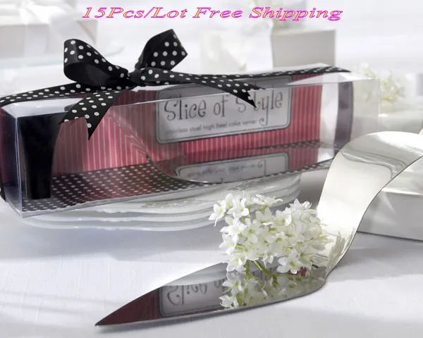 

(15 Pcs/lot) Event and Wedding souvenirs of Slice of Style Stainless Steel High Heel Cake Server For Bridal shower Party Favors