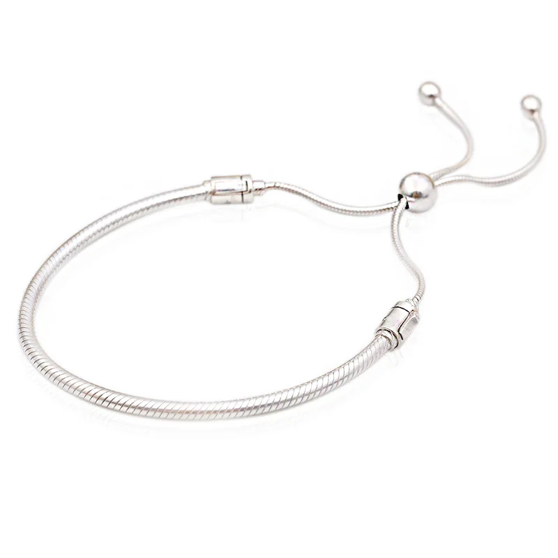 

New 925 Sterling Silver Pandora Bracelet Moments Sliding Clasp Adjust Bracelet Bangle Fit Women Bead Charm Diy Jewelry