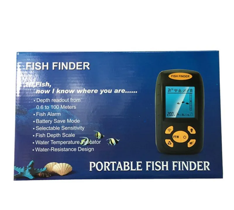 100 متر عمق المحمولة الاستشعار سونار السمك مكتشف إنذار lcd التقاط محول مسبار صدى الصيد fishfinder