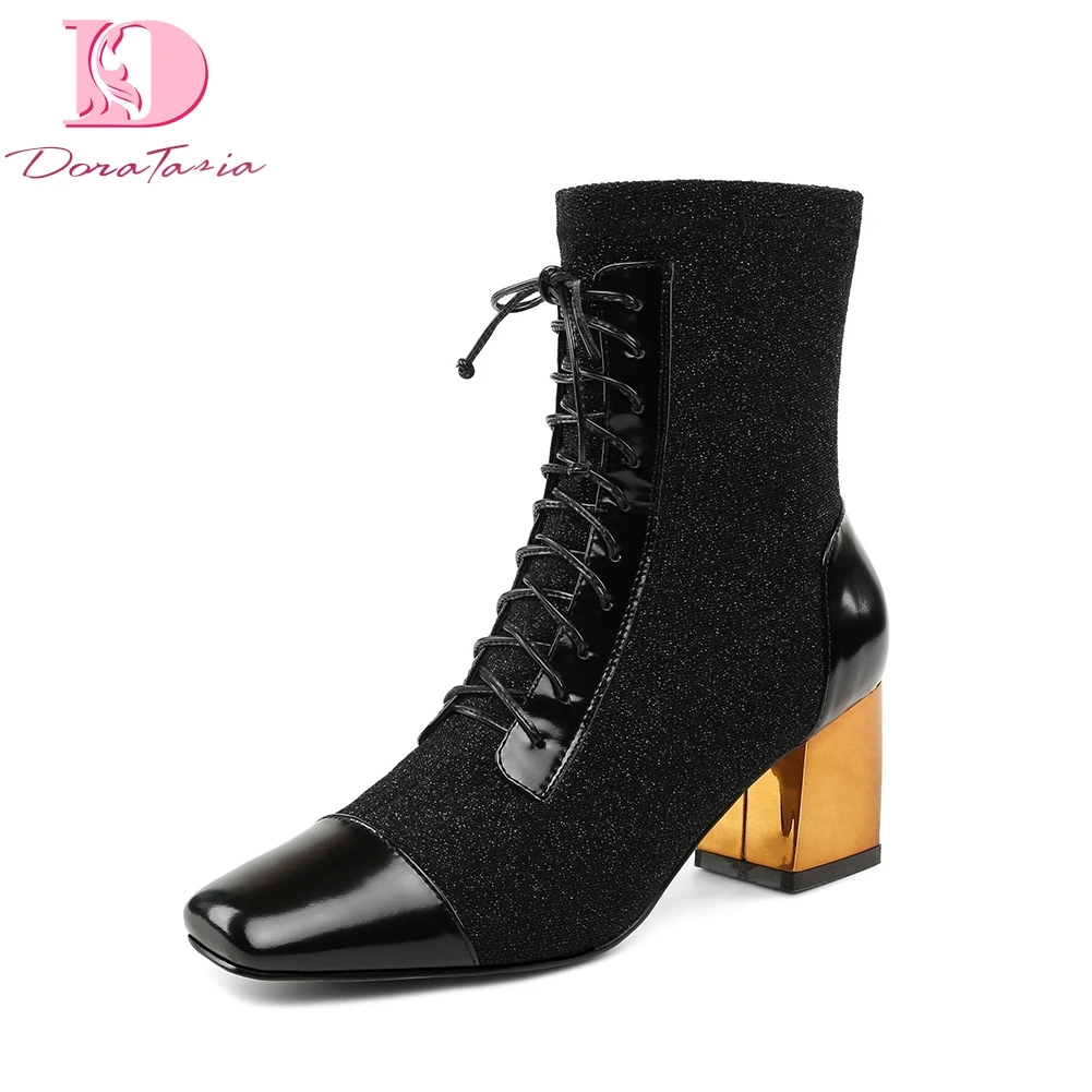 

doratasia brand design top quality genuine leather bling square heels Boots Women Shoes Woman fashion Shoes Woman ankle Boots