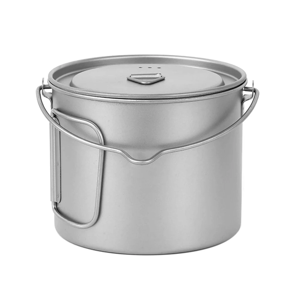 

1100ml Foldable Handle Camping Pot Titanium Pot Portable Hanging Pot Water Cup with Lid Cookware Hiking Outdoor Tableware