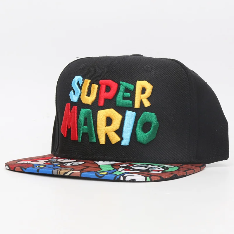 Шапки Super Mario Bros, бейсболки Mario Luigi Yoshi, бейсболки с мультяшным принтом для взрослых, повседневные Летние кепки от солнца, кепки в стиле хип-хоп для пары - Цвет: Black Red Embroidery