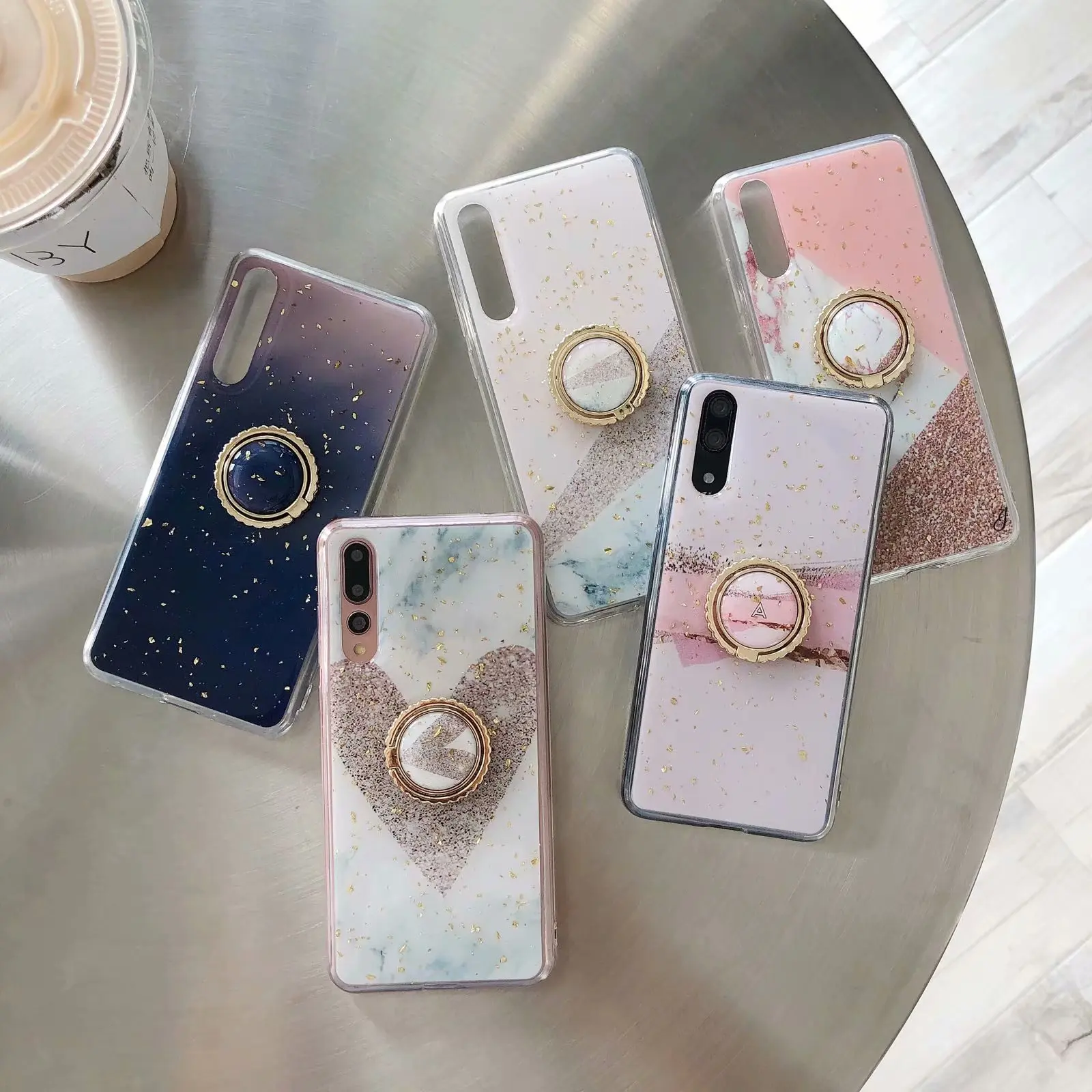 

Luxury Gradient Gold Foil Love Heart Case For Samsung Galaxy S10 S9 Plus S10 Lite Note 8 9 A9 A7 Y9 2018 With Ring Stand Cover