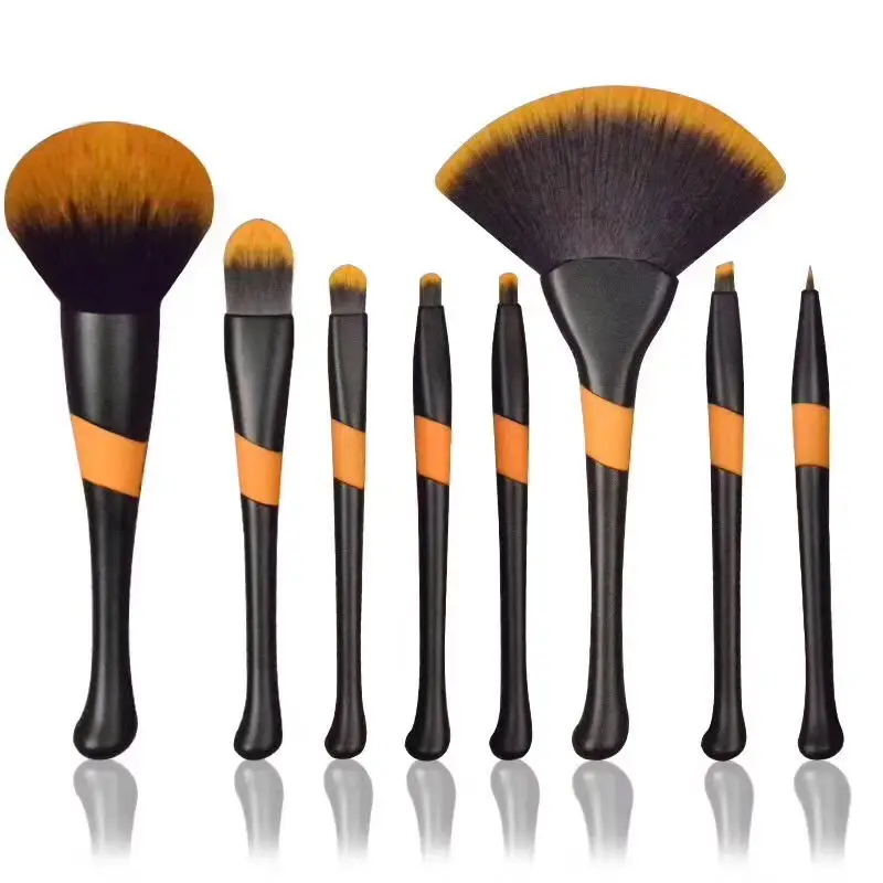 

Orange bristles Large Fashion Fan Brush 8pcs Makeup Brushes Set Eyeshadow Foundation Eyelashes Mineral Make Up Tool