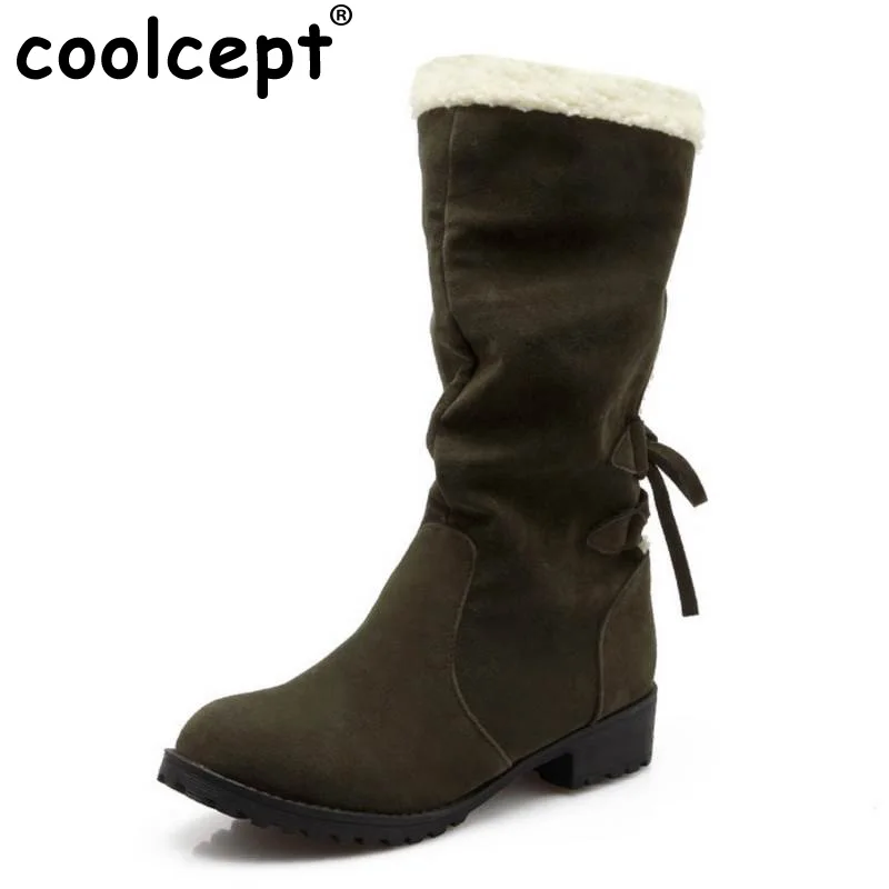 

Coolcept Size 33-43 Women Half Short Snow Boots Cross Strap Flats Boots Thick Fur Shoes In Cold Winter Botas For Women Footwear