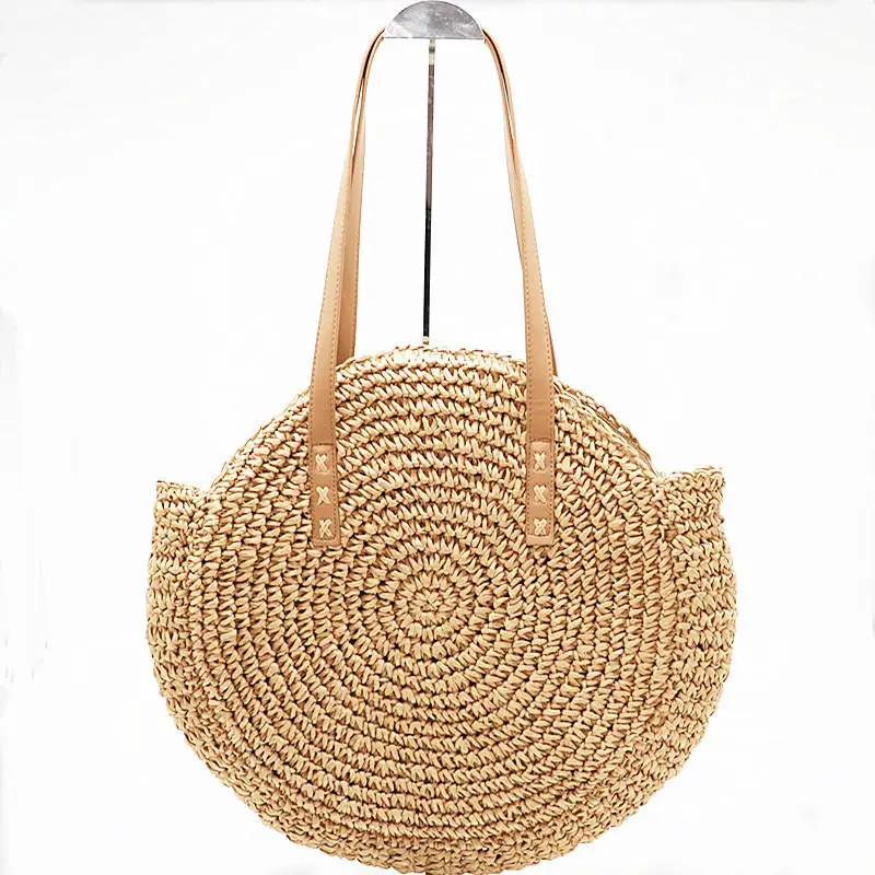 New Natural Ladies Tote large handbag hand woven big straw bag round popularity straw Women ...