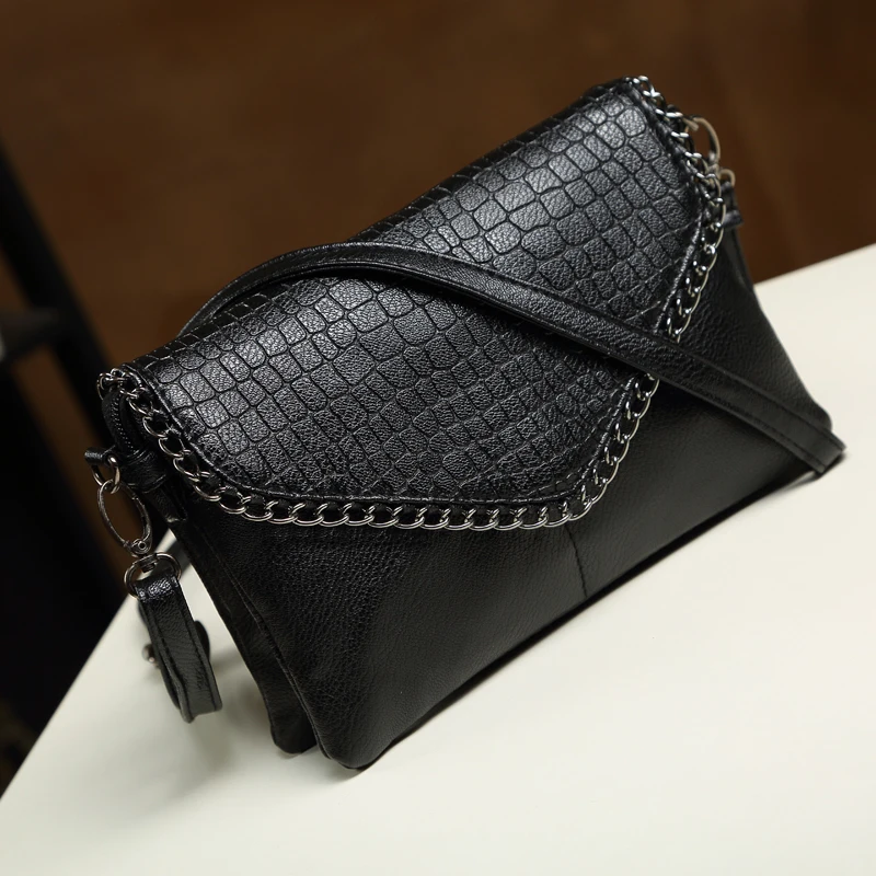 NIGEDU عارضة Crossbody حقيبة الإناث حقيبة ساع الأسود بو الجلود المرأة حقائب كتف سلسلة مغلف النساء حقائب يد صغيرة