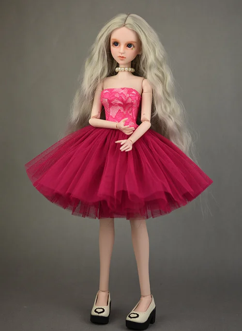 Милое Платье, наряд розового, красного и черного цвета, вечерние платья на свадьбу 1/4 года, BJD SD Xinyi 45-50 см, игрушки для девочек на Рождество - Цвет: Красный