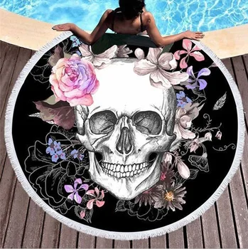 

Pineapple Flamingo Geometric Skeleton Round Printed Beach Towel with Tassel Beach Towel for Adults Mat Serviette De Plage