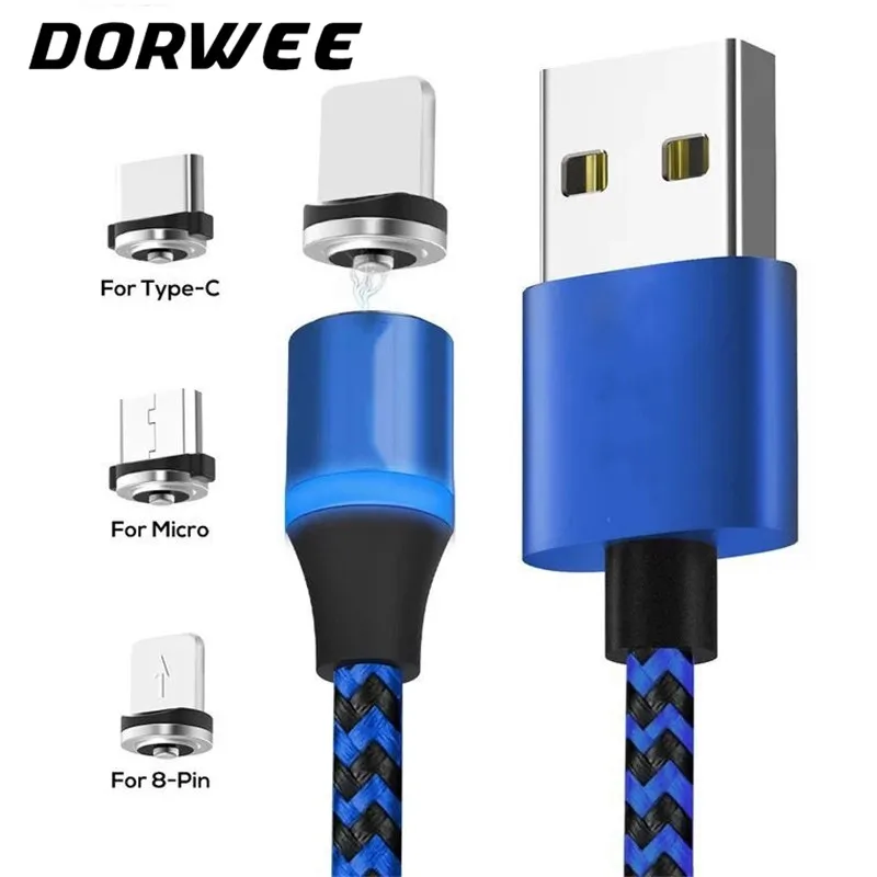

DORWEE LED Magnetic Cable For 8 pin Micro USB Type C cable 3 in 1 Mobile Phone Charging Cable Type-c USB for Samsung Xiaomi
