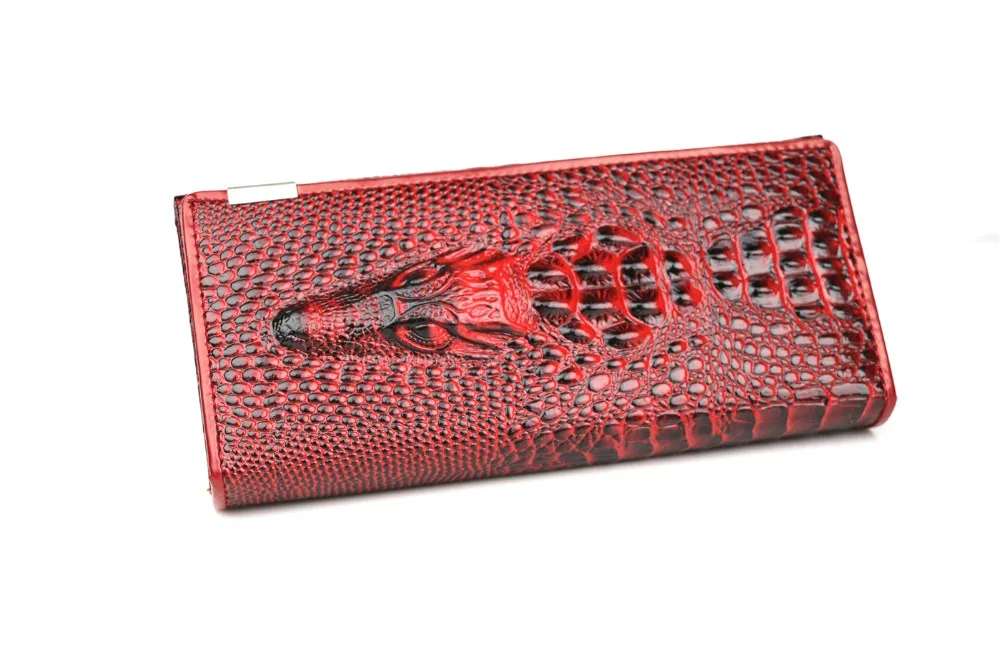 جلد طبيعي 3D النقش التمساح السيدات التمساح طويل مخلب محافظ النساء المحفظة الإناث محفظة للعملة أصحاب العلامة التجارية