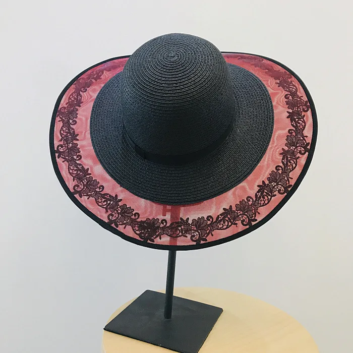 Фибоначчи новая летняя женская сетчатая кружевная Цветочная Солнцезащитная шляпа сомбреро 12 см с большими полями Панама пляжная женская соломенная шляпа