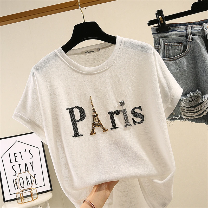 

White Ice Silk Short Sleeve Tshirt Women's Summer 20198 New Korean All-match T-shirt Ins Super Fire Loose Tees Tee Students