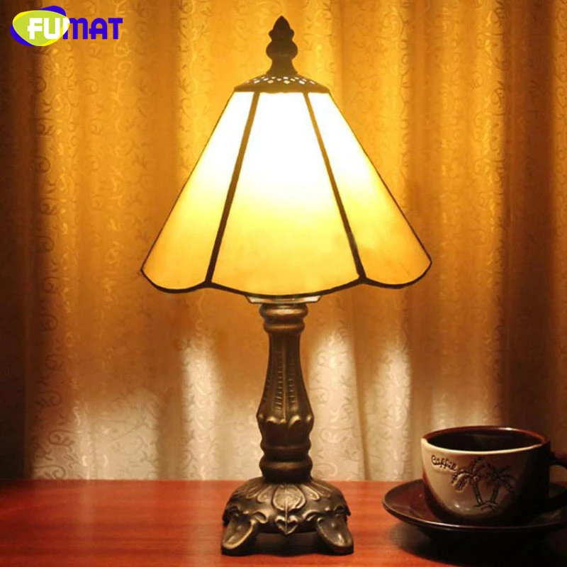 FUMAT Tiffany Stained Glass Desk Lamps Girls Gift Grape Rose Dragonfly Pearl Morning Glory Pattern Table Night Lights  14.