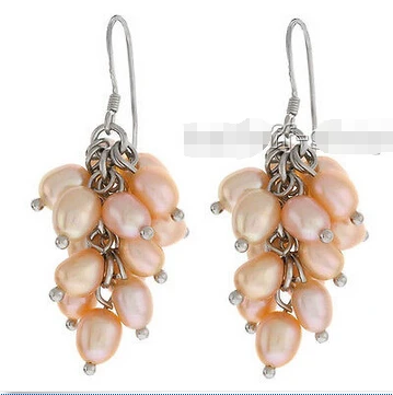 

hot sell new - Free shipping New 925 Sterling Silver Genuine Peach Freshwater Pearl Dangle Earrings new