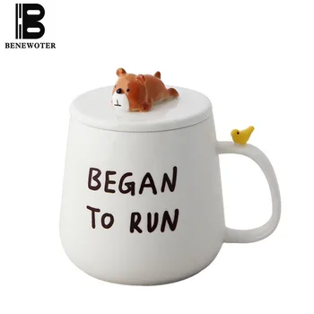

375ml Creative Cute Cartoon Ceramic Porcelain Mug with Bear Rabbit Lid Coffee Cup | Water Milk Tea Mug Cup Drinkware with Spoon
