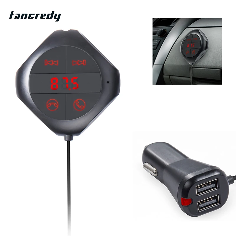 

Tancredy Handsfree Car Bluetooth Bluetooth Car Kit Voltage Monitor FM Transmitter TF Disk Dual USB Car Charger MP3 Music Player