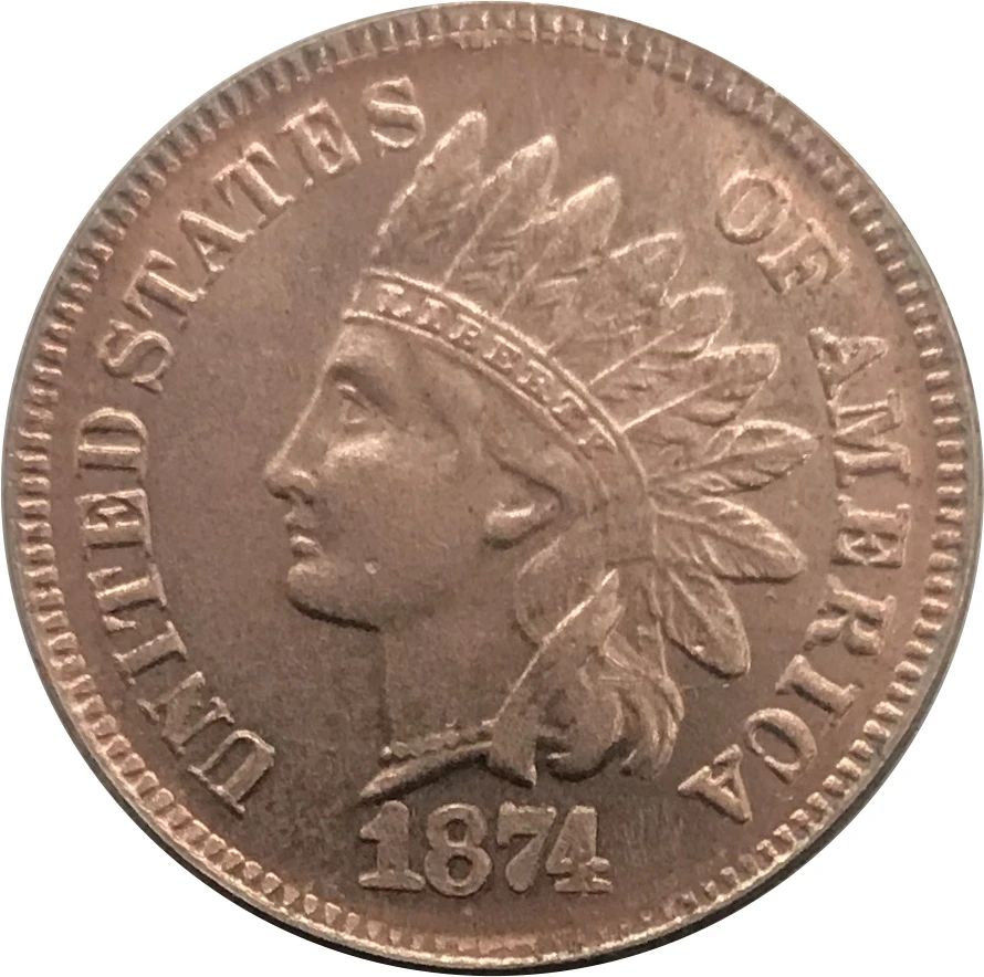 Untied States 1 Cent Indian Head Cent 1874 Red Copper Copy Coins