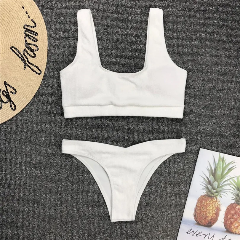 Solid Swimsuit Women Two Pieces Bikini Push Up High Low Sleeveless Sexy Swimwear Beach Suit Maillot De Bain Femme 40JUL012