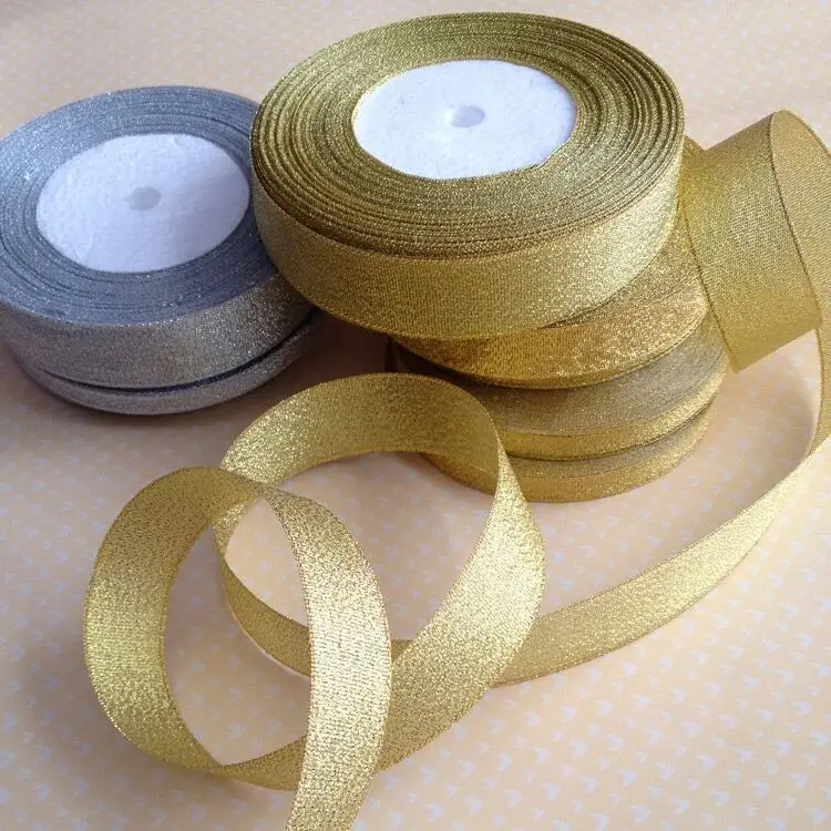 

25yard 6mm 25mm 30mm 40mm 50mm Organza Gold Silver Glitter Satin Ribbon Bias Binding for Wedding Christmas Crafts Bow Decoration