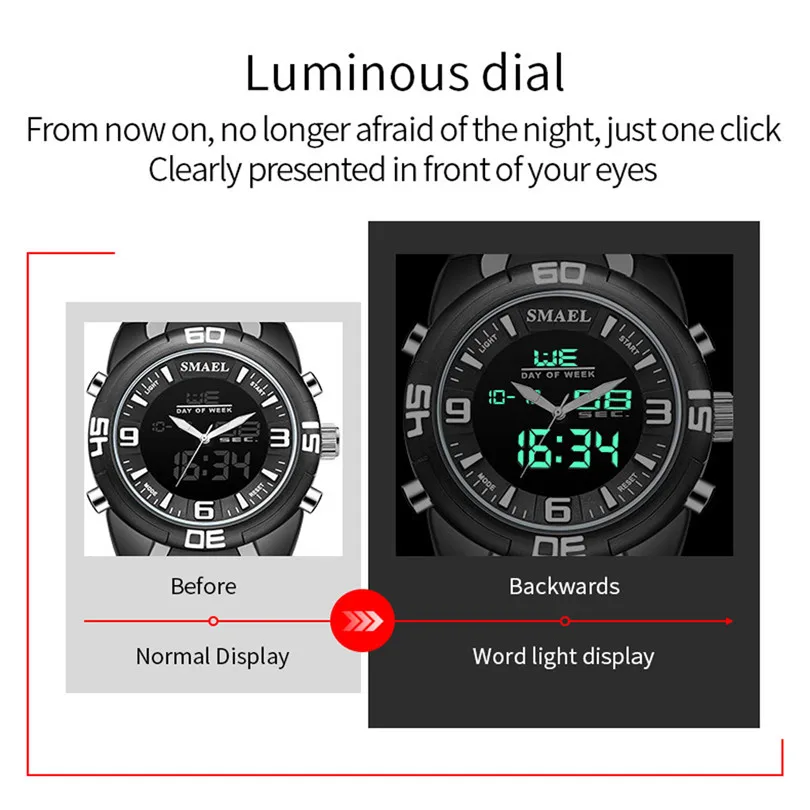SMAEL Men's Watches Dual Time Camouflage Sport Watch LED Digital Watch New Fashion Digital Quartz For Sport Man #4m19 (4)