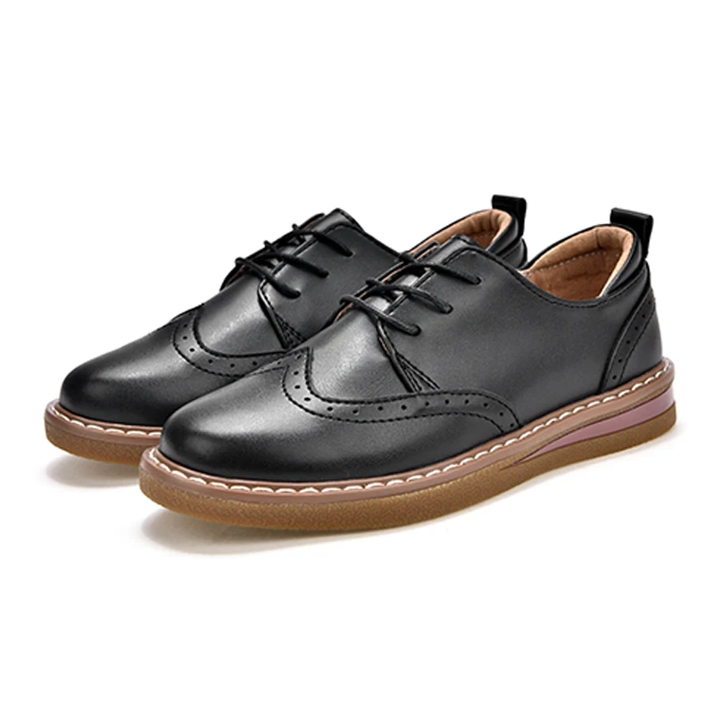 JZZDDOWN/Женская обувь из натуральной кожи женские туфли-оксфорды большого размера женские ботинки-Лоферы женские кроссовки на шнуровке - Цвет: Black