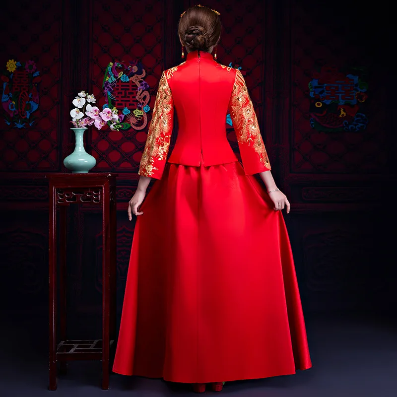 Дракон феникс платье Вышивка платья для женщин женские традиционные китайское для Cheongsam Qipao свадьбы Восточный Халат