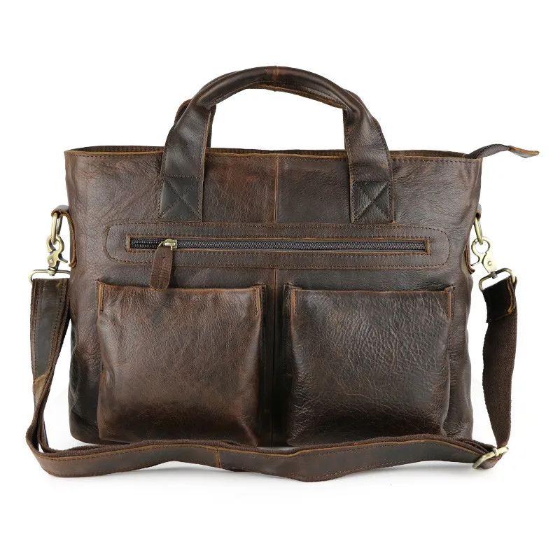 

Nesitu Vintage Brown Genuine Leather Men Messenger Bags Real Skin Briefcase Portfolio Men Leather Shoulder Bag #M57