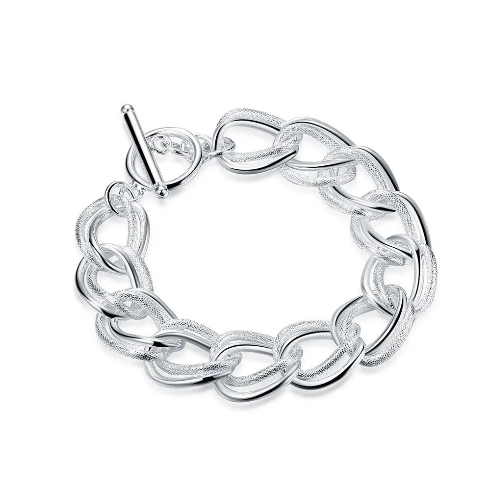 Silver Plated Fashion Jewelry Double Hollow Chain Linked Bracelets