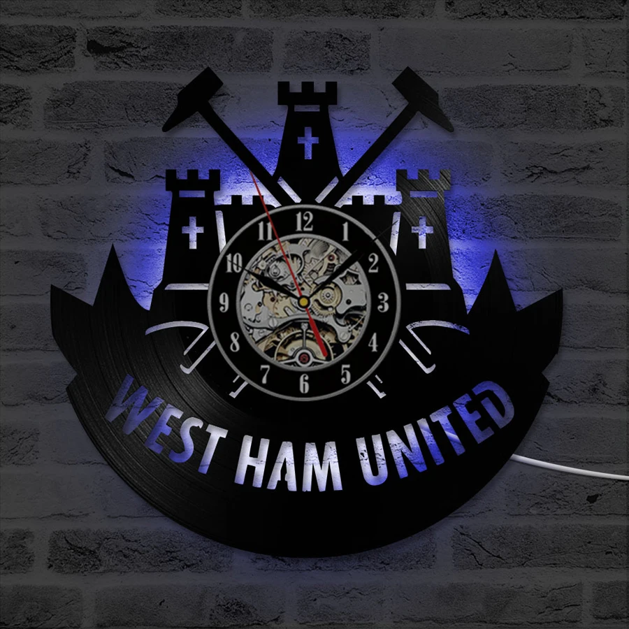 

West Ham United Wall Clock with 7 Color Change Vinyl Record Clocks LED Wall Watch Modern Home Decoration Gifts for Football Fans