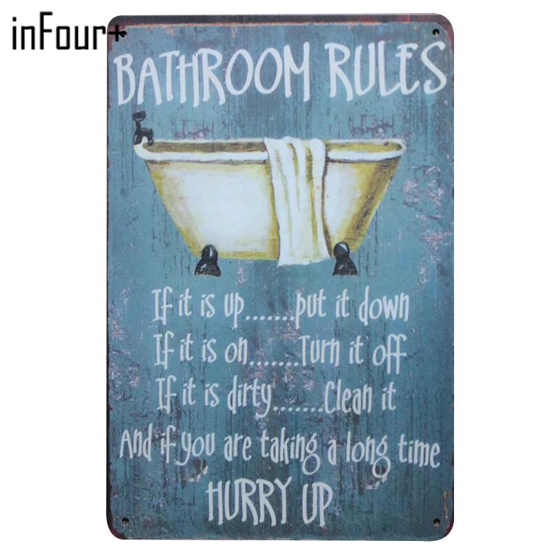 Infour Bathroom Rules Metal Signs Family Home Decor Vintage Tin