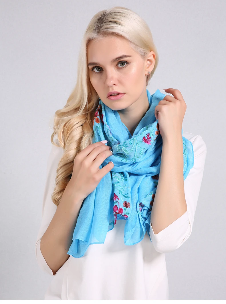 Sparsil Новинки для женщин вышивка хлопок лен шарф мягкие тонкие на лето и весну цветы обертывания большой Размеры 170*90 см кашне в