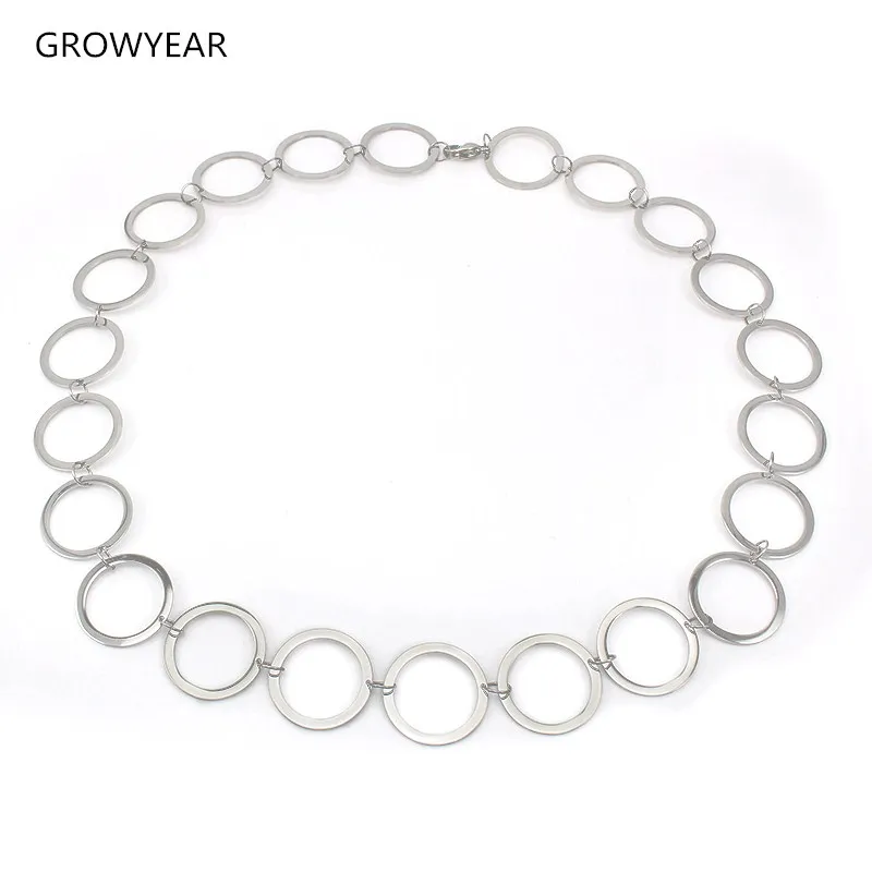Silver Color Circles Necklace Stainless Steel Big Round Charm Link