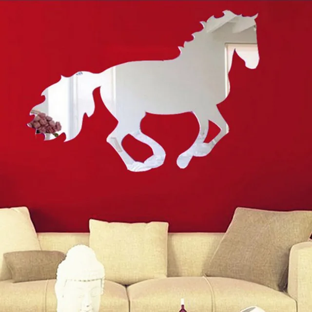 diy creative 25*35cm removable 3d mirror horse wall stickers bedroom
