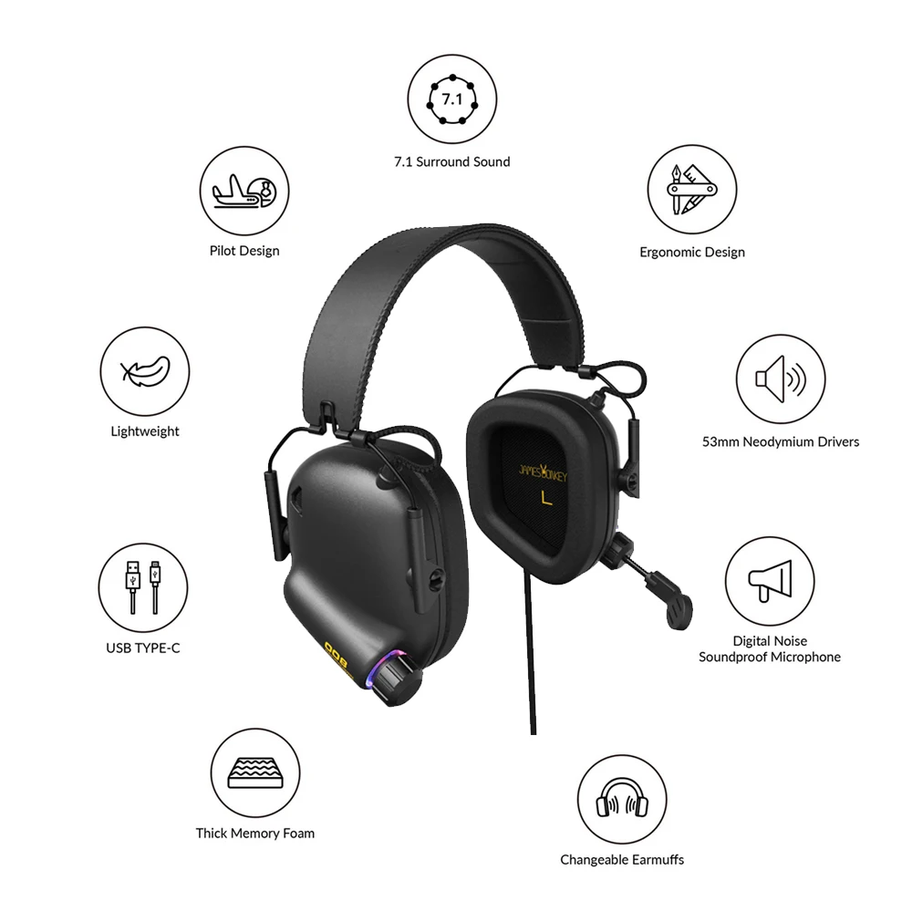  Game Headset Tactical Master - 008 Immersive Gaming Headset with Virtual 7.1 Surround Sound Game He