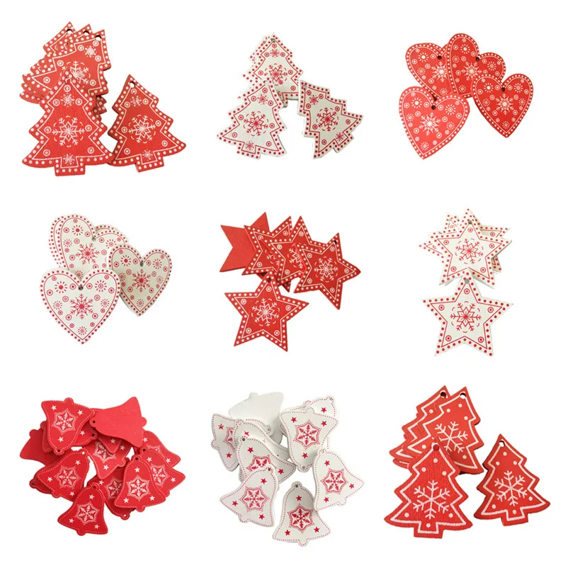 

10pcs Christmas Wooden Gifts Love Heart Star Tree Hanging Signs Christmas Tree Decoration Natal Xmas Party Decorations for Home