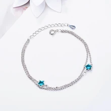 Simples azul estrela de cinco pontas doce cristal 925 prata esterlina temperamento feminino na moda pulseiras redimensionáveis sbr090