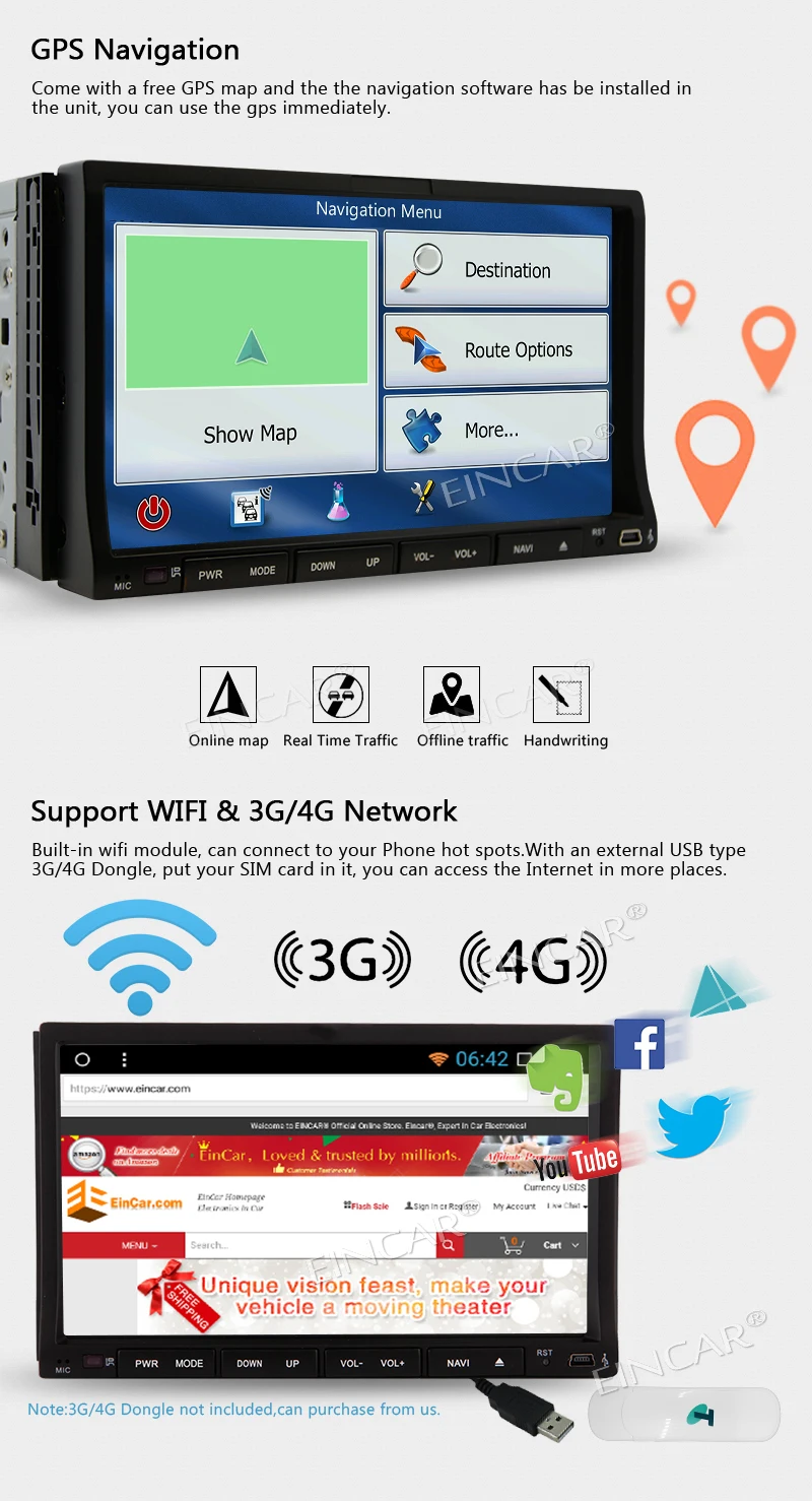 Sale Android 7.1 Car Stereo 2 Din automotive vehicle GPS DVD Player Radio Touch Screen Head Unit Support Bluetooth Wifi+Rear Camera 3