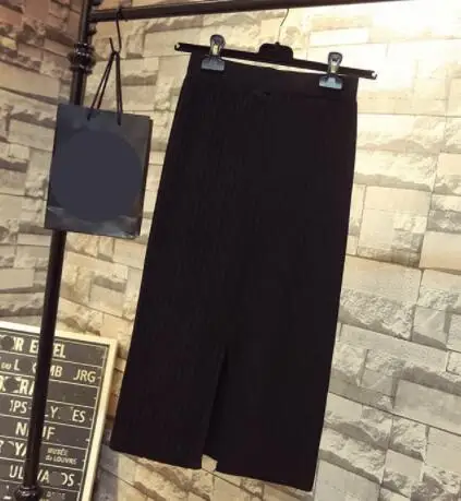 SEDUTMO, весенние юбки-карандаш, женская трикотажная миди-юбка с высокой талией, тонкая стрейчевая Сексуальная Осенняя черная винтажная юбка ED694 - Цвет: Черный