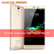 Оригинал k6000 oukitel pro 4 г смартфон mtk6753 окта основные android 6.0 3 ГБ RAM 32 ГБ ROM 5.5 »Экран 13.0MP 6000 мАч Мобильный телефон