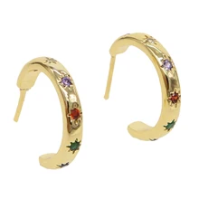 Простые Красочные cz звездообразные круглые серьги-гвоздики с печаткой, модные женские серьги с минимальным золотым наполнением