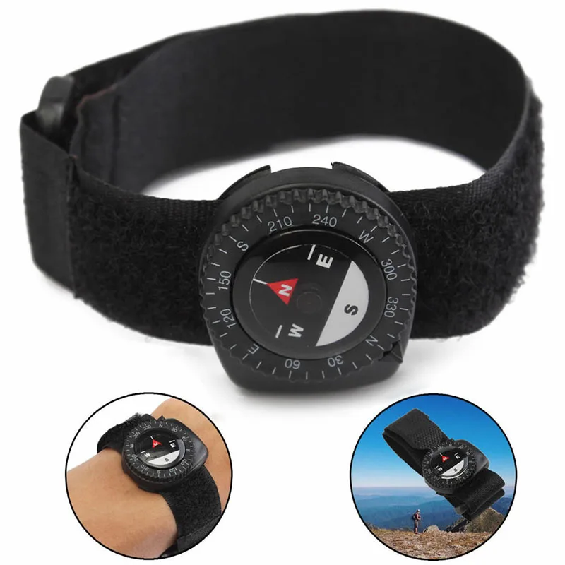 Outdoor Clip-On Watchband Compass Nylon Band Bracelet with Closure Portable