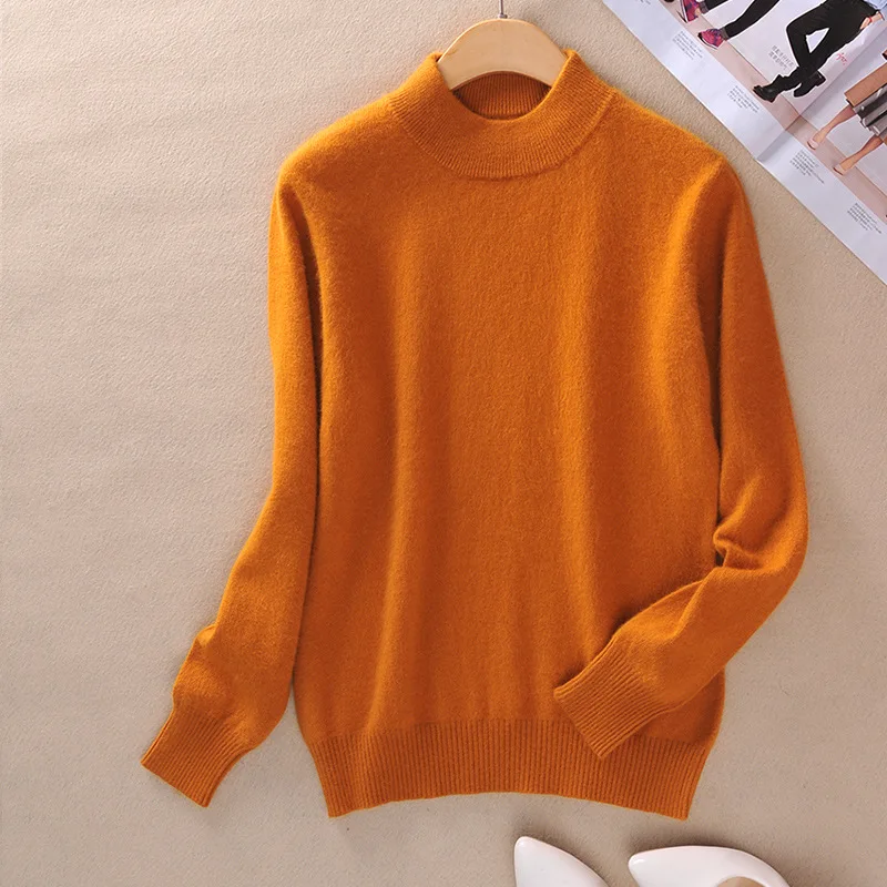 Women's Sweater Half-neck Collar Slim Bottoming Shirt Fashion Warm Pullover Sweaters Solid Color Female Knitted Sweaters Winter