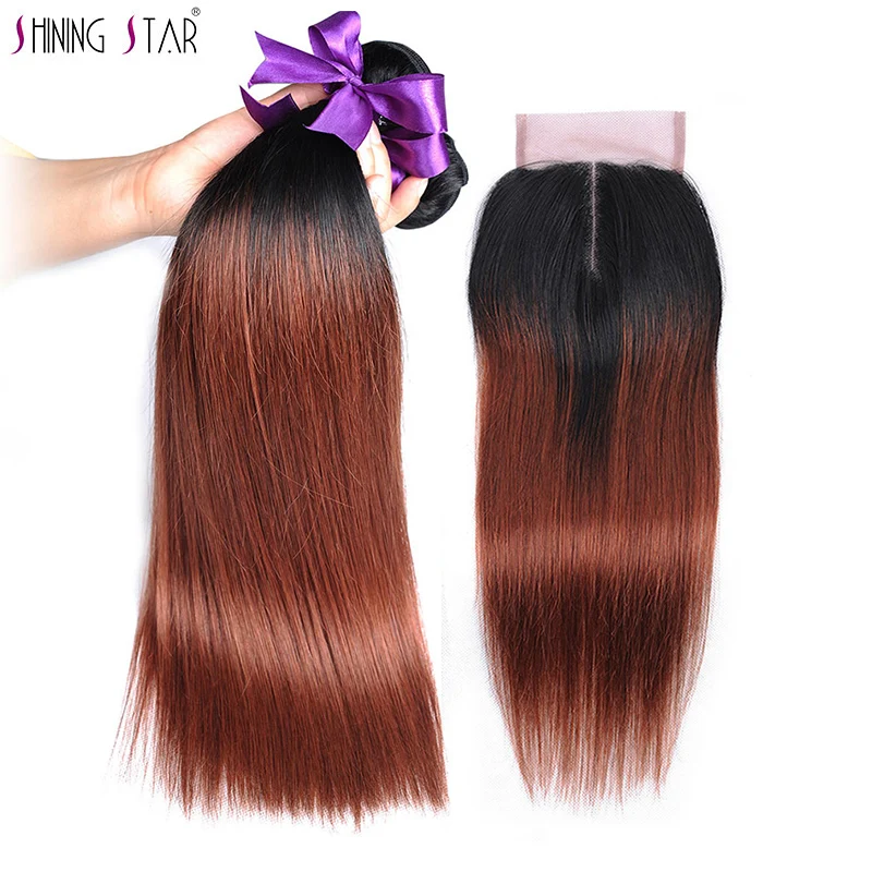 Colored 1B 33 Shiningstar 3 Peruvian Straight Hair Bundles With Closure Ombre Red Brown Human Hair Non Remy Bundles With Closure Colored 1B 33 Shiningstar 3 Peruvian Straight Hair Bundles With Closure Ombre Red Brown Human Hair Non Remy Bundles With Closure