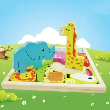 

Educational Wooden Cartoon Animal Board Infant Puzzle Early Education Learning Toy 3D Building Puzzle Child Baby Toys