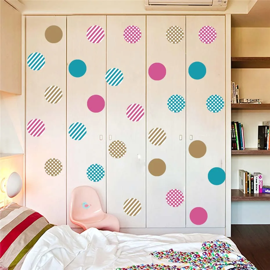 Color Mixed Polka Dots Stripes Christmas Window Wall Sticker For Kids Nursery Bedroom Decoration Baby Adhesive Vinyl Wallpaper (2)