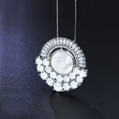 Ожерелье с кулоном Virgin Mary AAA кубические циркония с белым покрытием Жемчужное ожерелье для модных женщин ювелирные изделия - Окраска металла: milky white