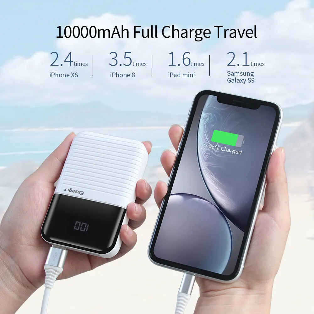 Essager Mini power Bank 10000 мАч Внешний аккумулятор Портативное зарядное светодиодный bank