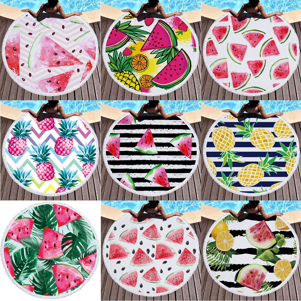 Индивидуальное пляжное полотенце круглый арбуз с кисточками мягкое летнее